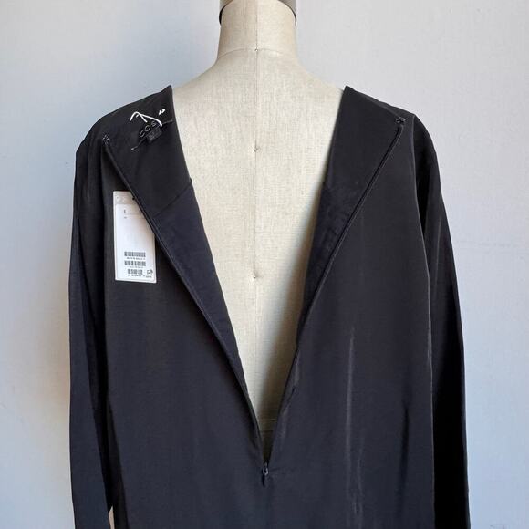 NWT COS Black Asymmetric Gathered Hem Long Sleeve Dress - Picture 8 of 11